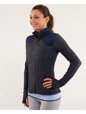 LULULEMON FORME JACKET SLUB DENIM Inkwell Blue Black Thumbholes 2